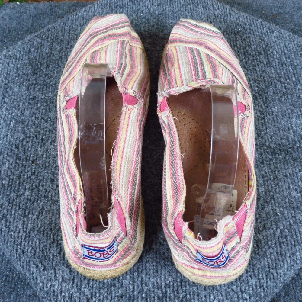 Skechers BOBS Women Espadrille Flat Size 10 Casual Summer Slip On‎ Pink Striped